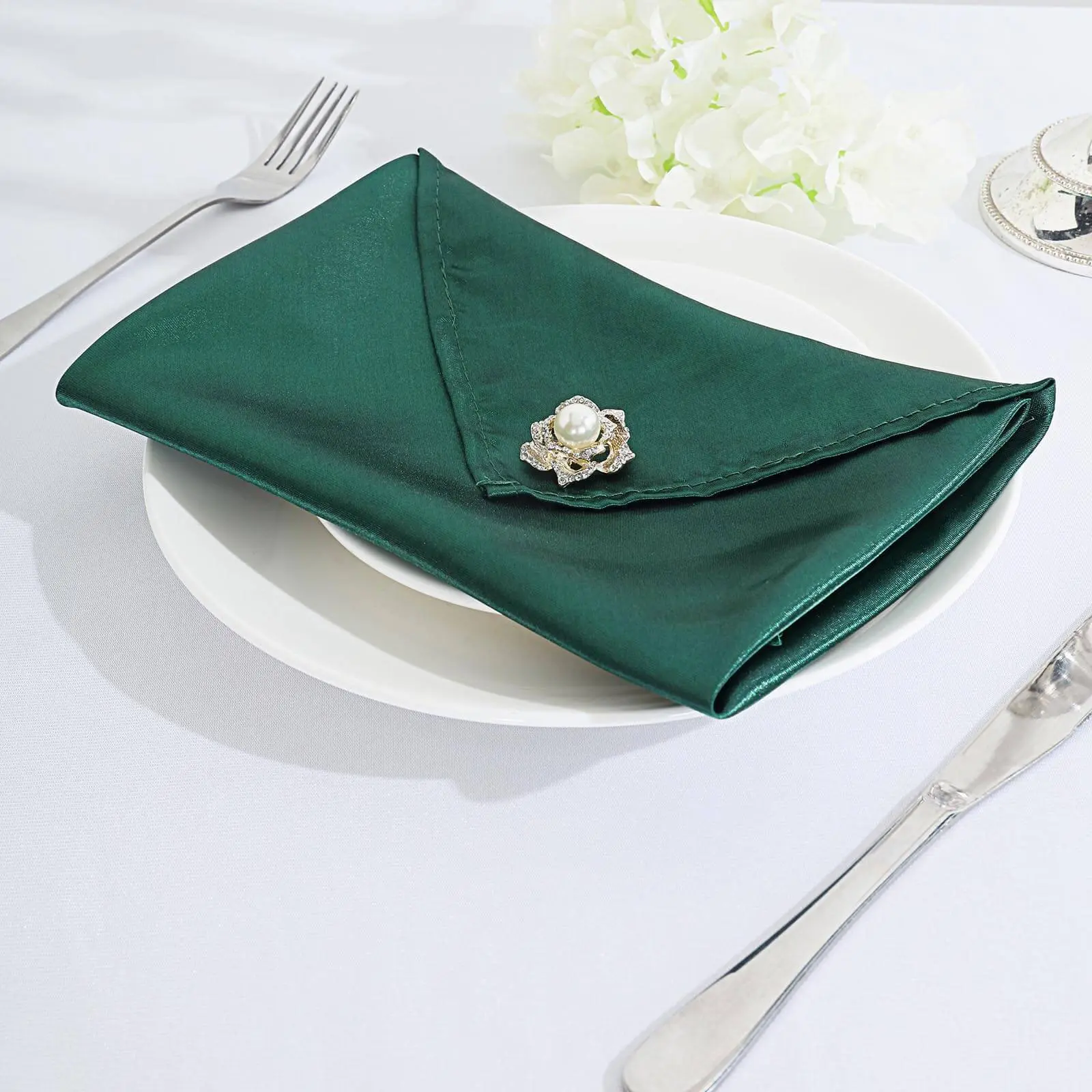 5 Pack Satin 20"x20" Napkins Hunter Emerald Green - Luxurious Shine & Smooth Dinner Napkins