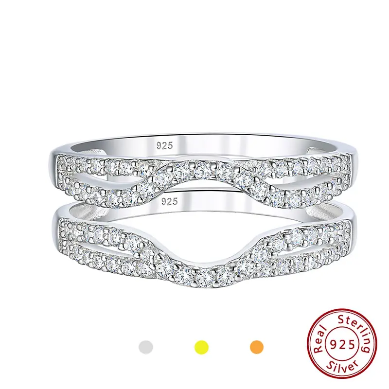 Women's 925 Sterling Silver Guard Rings - Romantic Infinity Wrap Ring Enhancer with Prong-Set Round AAAAA Zircon for Weddings, Cute, Female, Wedding, Band