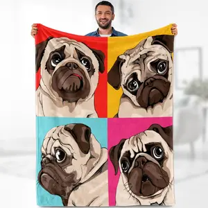 Pug Blanket Gifts for Kids Adults - Puppy Dog Animal Lovers Warm Lightweight Fleece Cozy Fuzzy Blankets for Boys Girls Women Cartoon Birthday 60"x80"
