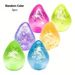 3pcs Random Color Soft Tpr Glitter Teardrop Squishy Toy, Transparent Jelly Texture Fidget Stress Relief, Ideal for Holidays & Events, Squishy Series, Kawaii Squishies
