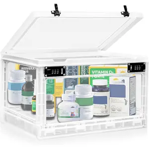 24L Large BPA-Free Medicine Lock Box with Dual 3-Digit Combination Locks, Lockable Storage Organizer Bin for Medication Snacks Phone Electronics, Ideal for Home Office Fridge Safety Storage