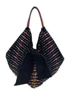 Pre-owned Valentino Black Suede tote bags Rhinestone Beaded Bow Tote