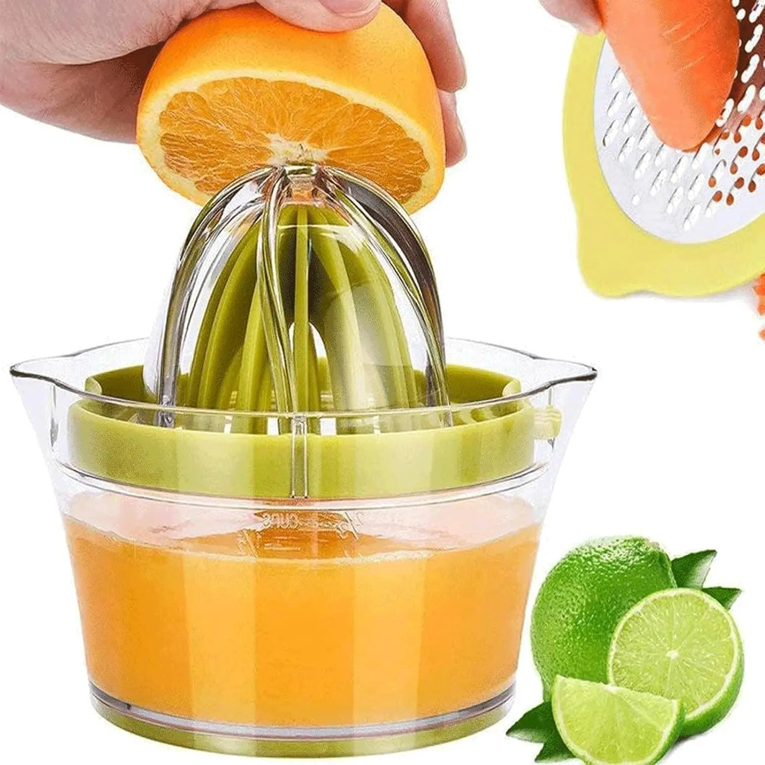 Citrus Lemon Orange Juicer Manual Hand Squeezer with Built-in Measuring Cup and Grater, 12OZ, Green Fruit Kitchen