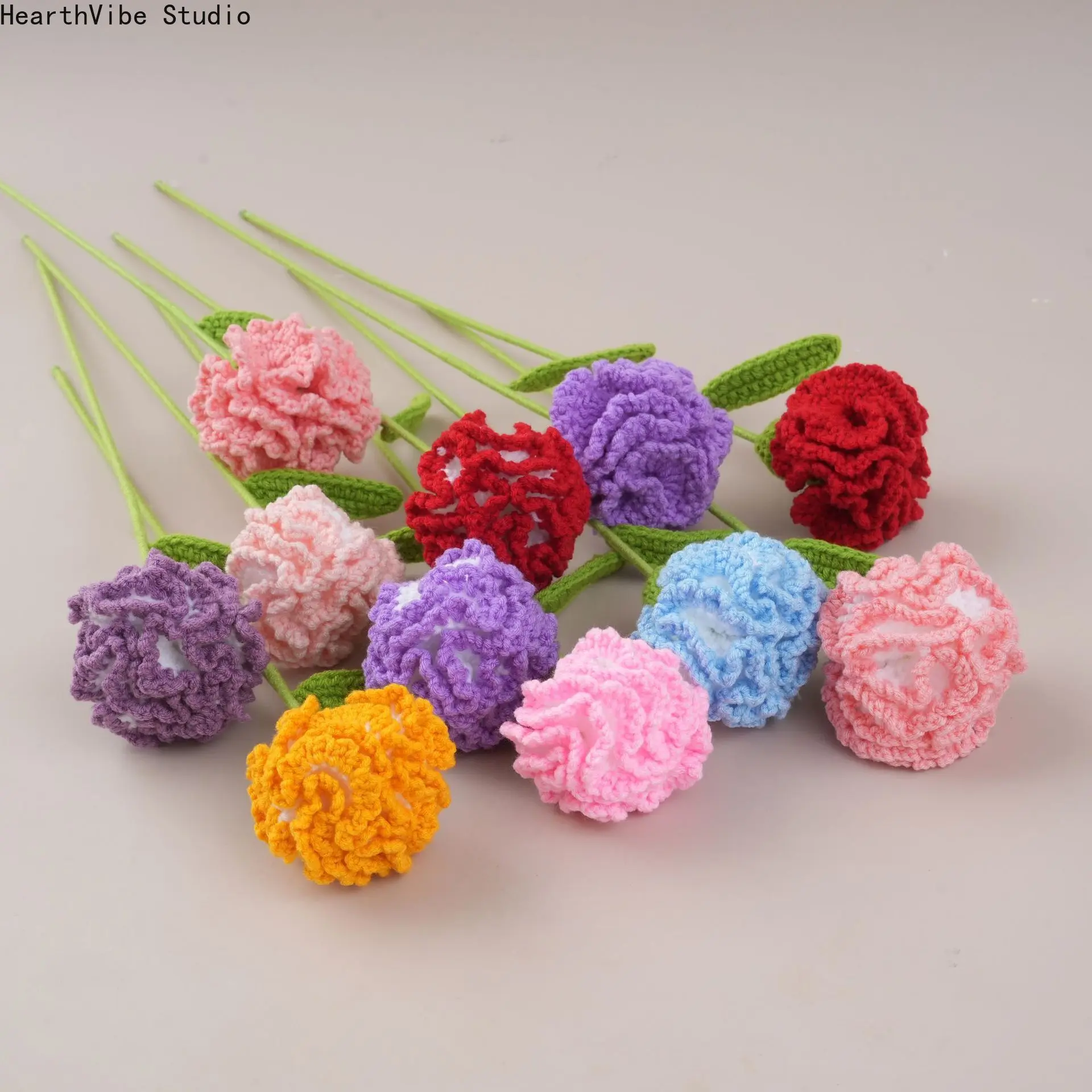 1PCS Hand-Crocheted Wool Carnation Bouquet - Decorative Crochet Flowers, Colorful Hammock Accessory for Camping, Hiking Outdoor Activities