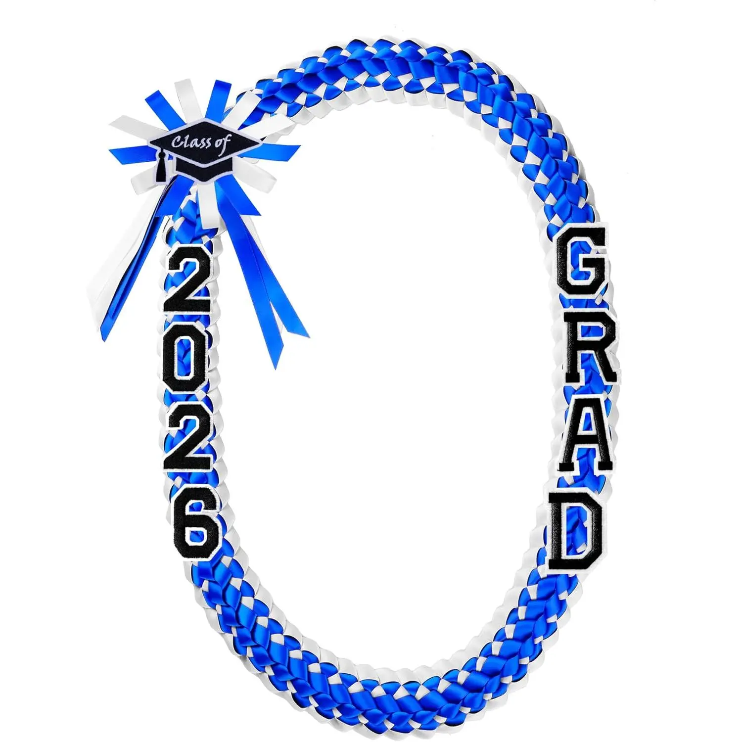 Classic Class of 2026 Graduation Lei - Polyester Woven Flower Student Necklace, 47.2in Blue-White Costume Jewelry, Graduation Gifts for Ceremony Decoration, Blue And White, Students, Woven Flowers, 47.2In Long, Durable, High Color Fastness, Graduation Gif