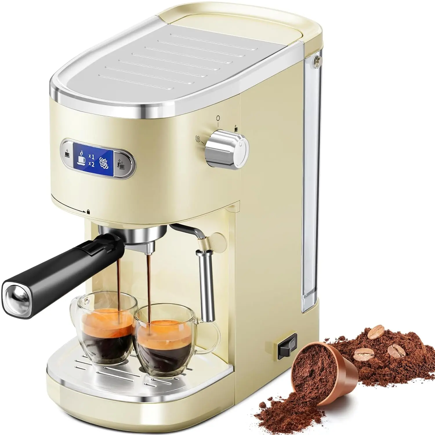 20 Bar Espresso Machine, Professional Coffee Maker with Milk Frother, LCD Display, 45oz Removable Tank,Semi Automatic Espresso Machine with Steam Wand, NTC Temperature Control, Dual Portafilter for Ground & Capsule Coffee, Home Office Use