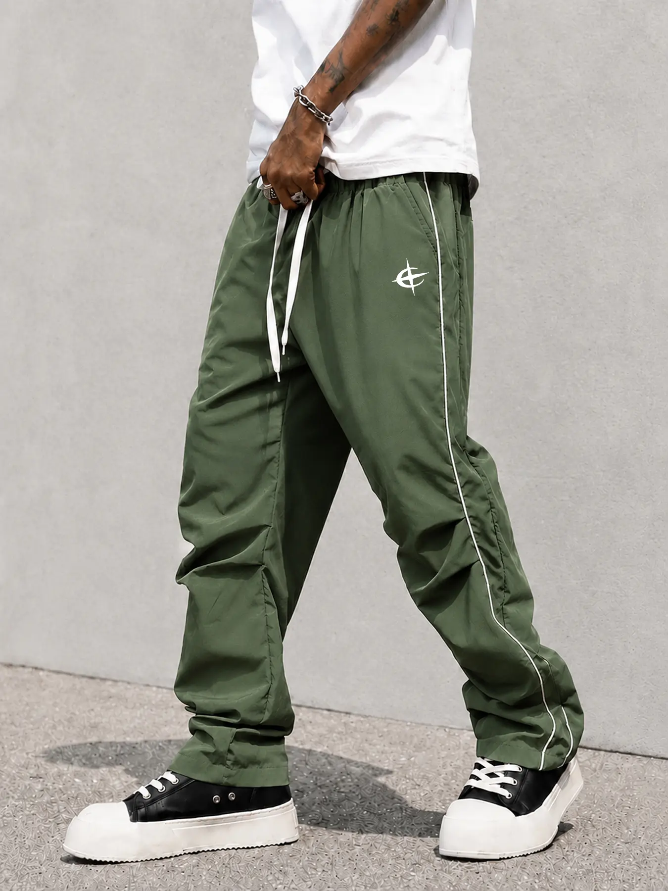 Men's Lightweight Track Pants for Summer Travel and Campus – Drawstring Waist, Contrast Side Piping, Relaxed Straight Leg