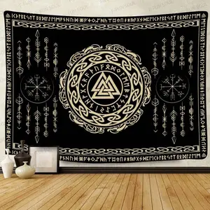 Nordic Vikings Tapestry, Large 80x60inches Soft Flannel, Viking Valknut Celtic Rune Scandinavian Aesthetic Mythology Tapestry Wall Hanging for Bedroom Living Room Decor