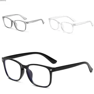 3 Pack Blue Light Blocking Glasses for Women Men, Retro Square Frame, Anti Eye Strain, Fashion Clear/Pink/Black Frames for Computer Gaming, Office & Daily Use