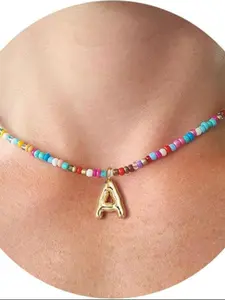Colorful Beaded Initial Letter Necklace for Girls, Trendy Jewelry for Teens, Cute Birthday Gift for Women, Unique Personalized Initial Jewelry, Jewelry Gifts