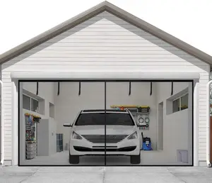 Magnetic Garage Door Screen 16x7FT, Heavy-Duty Door Mesh Curtain, Hands-Free for 2-Car Garage, Patio, Workshop, Home Gym & Sun Room, with Strong Adhesive Hook & Loop Tape, Black