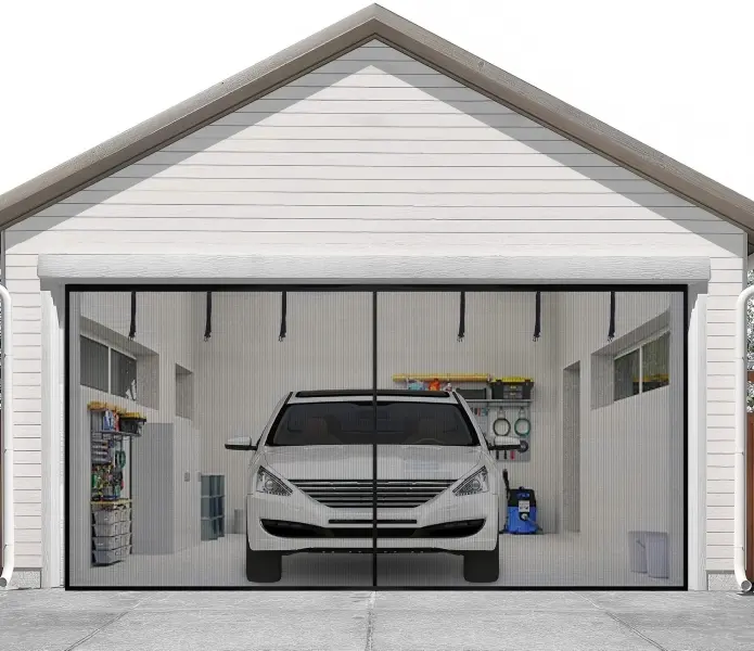 16x7FT High-Density Weave Fiberglass Magnetic Garage Door Screen, Heavy-Duty Breathable Mesh Curtain, Wind-Resistant Hands-Free Easy-Install with Strong Adhesive Hook-Loop Tape, Black for 2-Car Garage, Home Gyms, Sun Rooms, Wind Resistance