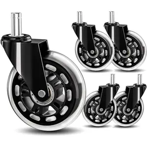Office Chair Wheels 3" Inch Roller Blade Rubber Chair Casters Replacement, Heavy Duty Quiet No Scratch Gaming Chair Wheel for Hardwood Floor Carpet, Set of 5, 11mm Universal Fit/Not for 1KEA