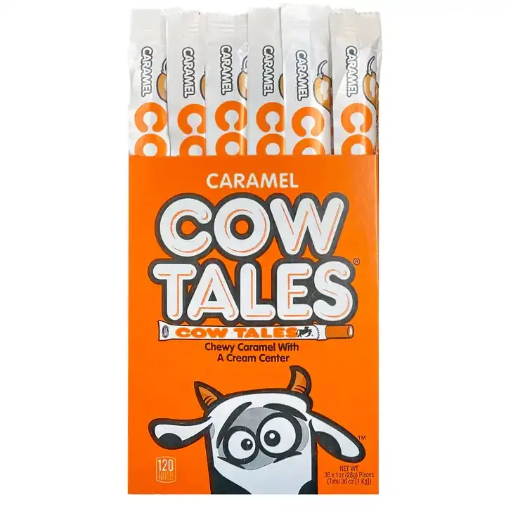 Cow Tales Original Chewy Caramel Candy Bites, 36 Individually Wrapped Treats, Vanilla Creamy Center, Peanut-Free Sweet Snack Candy Package, Chewy Candy Bites