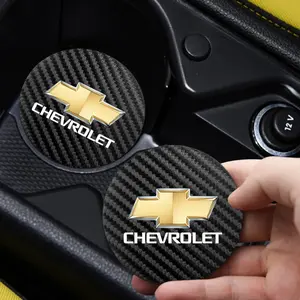 2Pcs Car Emblem Water Cup Pad Auto Logo Anti-Slip Coasters Interior Decoration Accessories For Chevrolet Cruze Malibu Colorado Suburban Equinox Blazer Trax Camaro Spark Bolt Captiva Silverado Tahoe SS Impala Spin Onix Cobalt Traverse Montana