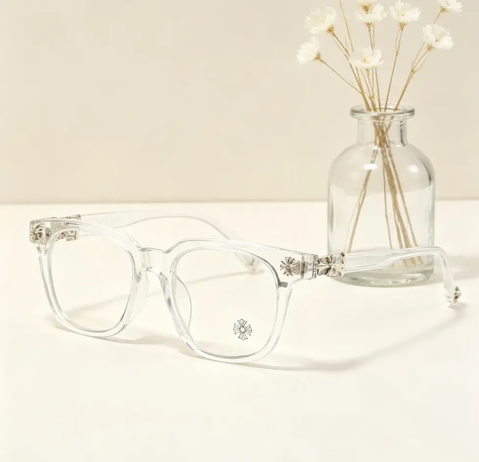 Chrome Hearts Square Non-Prescription Anti-Blue Light Glasses - Metal Frame, Flat Lens Fashion Eyewear for Men & Women