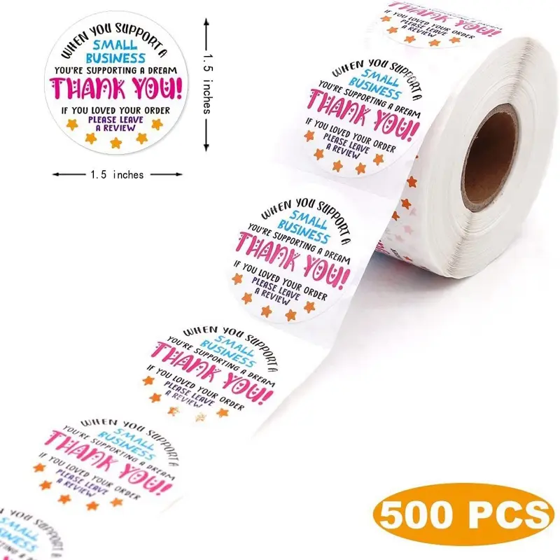 500Pcs 1.5" Thank You Stickers for Small Businesses Round Labels Holographic Vinyl Self Adhesive Decorative for Gift Packaging & Appreciation
