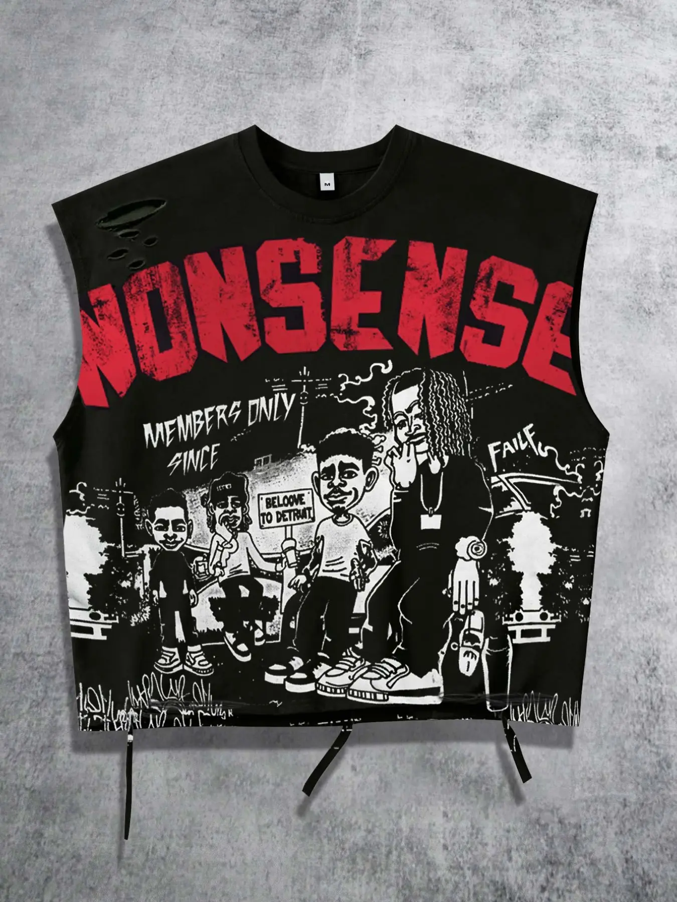 Music Festival Clothing Unisex Vest NONSENSE Vest Men's Baggy, Oversized Ripped Vest Men's Cartoon Character Print Sleeveless Vest Aesthetic Geometric Graffiti European American Streetwear Brand 2026 Summer Vest Y2K Style Tops