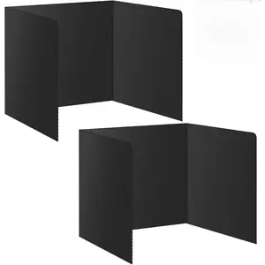2Pack Black Desk Dividers for Student, Waterproof Plastic Privacy Folders for Classroom Students, Foldable Study Carrels Teacher Supplies, Easy-Clean Testing Dividers for Exam, Office & Library Focus