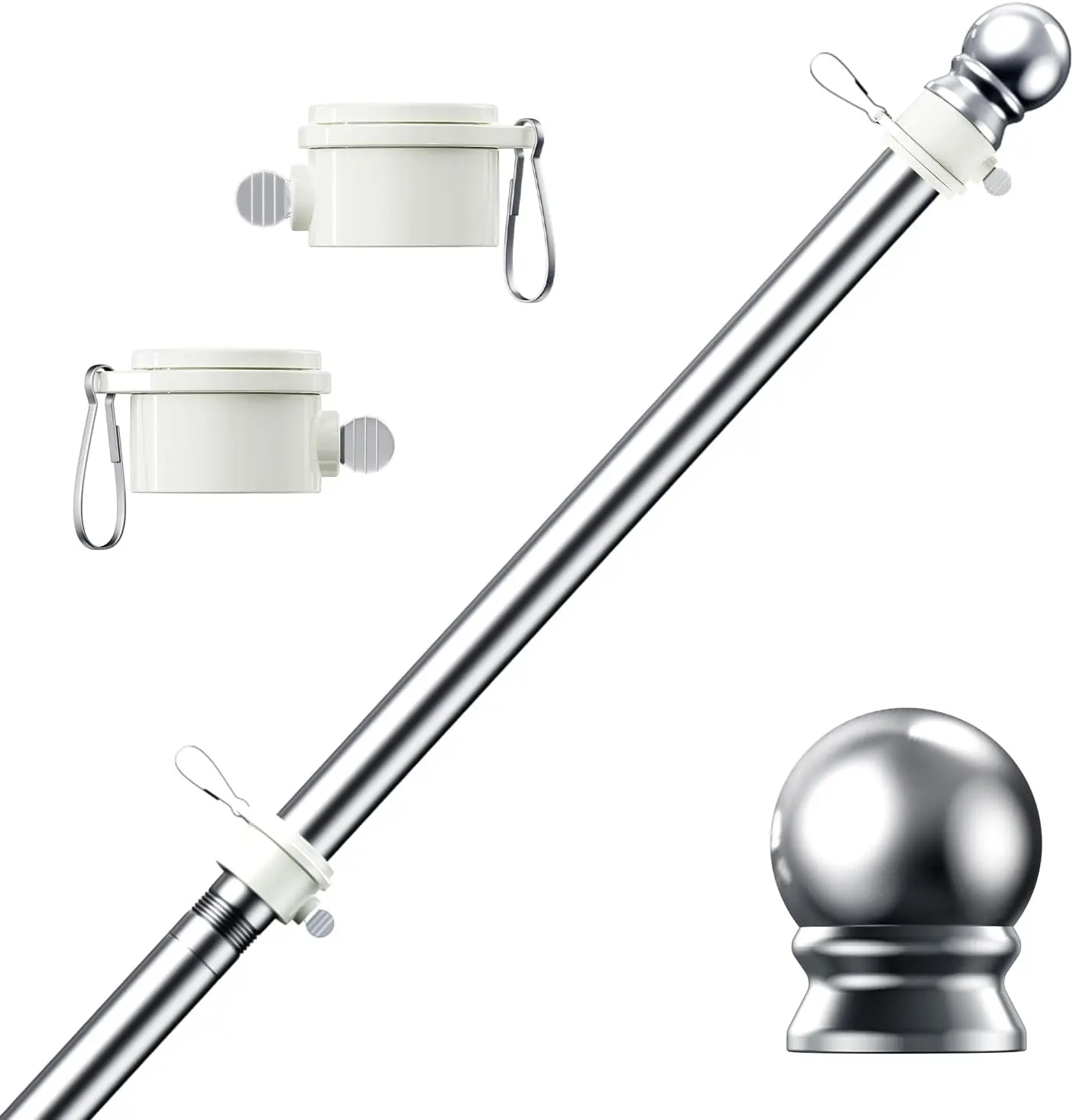 Flag Pole, Tangle Free Spinning Stainless Steel Rustproof Flagpole for 3x5 Sports Fan Outdoor Flags for Outside House (Silver, 5FT, Without Bracket)