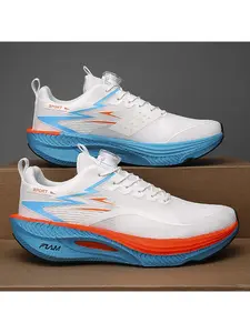 Men's Rotary Buckle Mesh Running Shoes, Shock-Absorbing Responsive Sneakers, Lightweight Non-Slip Laceless Running Shoes, Breathable Running Sneakers