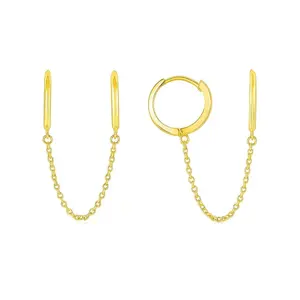 Fine Jewelry & Gemstone 14k Yellow Gold Two Hole Huggie Style Hoop Earrings