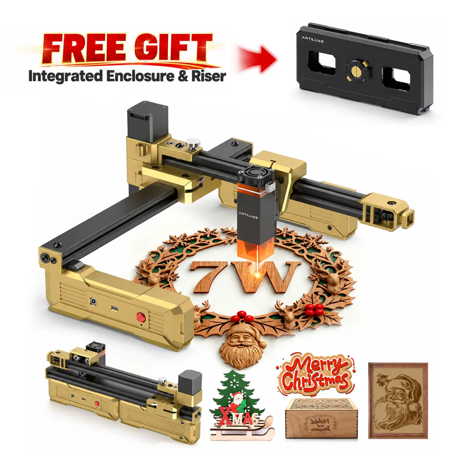 【Clearance Sale】 ARTILUME 7W Laser Engraver, 200×150mm Compact Foldable Machine, Desktop Engraver for Wood, Acrylic & DIY Crafts