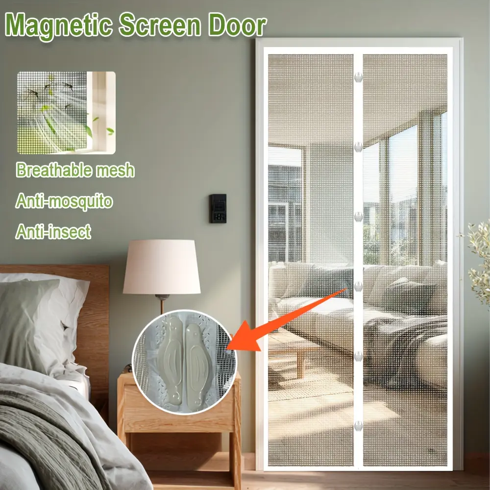 Magnetic Door Curtain Auto Close No Drilling Required, Insect & Pet Screen for Kitchen Bedroom Balcony Garage, Screen Door Mesh, Durable Polyester