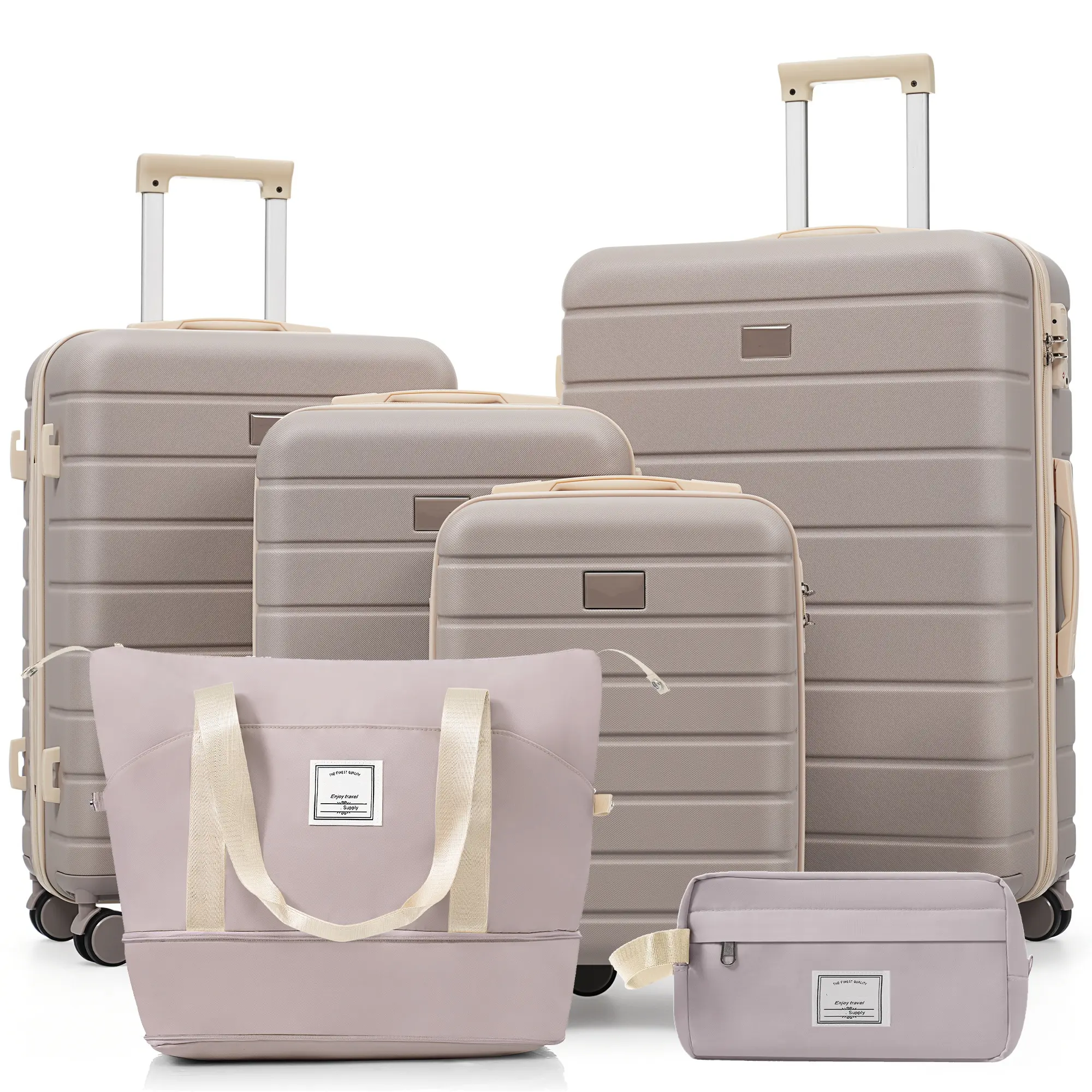 6-Piece Hardside Luggage Sets, Brown Textured ABS Spinner Suitcases with TSA Lock, 16/20/24/28 Inch with Expandable Duffel & Toiletry Bag