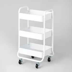 3 Tier Metal Utility Cart White - Brightroom: Rolling Storage Trolley with Wheels, Powder-Coated Steel, 31.3" Height