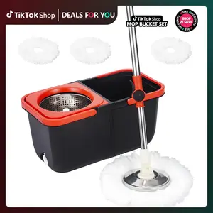 New 360 spin mop and bucket，3 Microfiber Mop Replacement Heads, Adjustable Telescoping Spin Mop Set，Handle Efficient Cleaning Supplies，Mop And Bucket Set,  Folding Bucket，new mop，