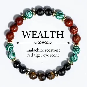 Wealth Attraction Bracelet with Malachite & Red Tiger Eye for Prosperity