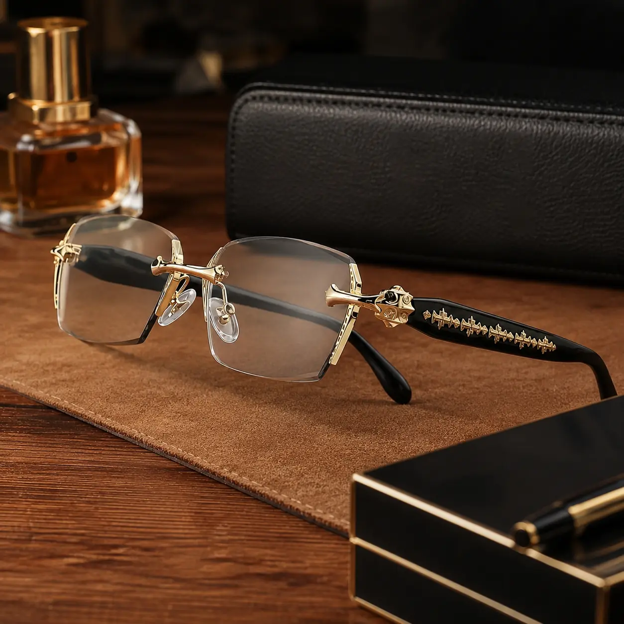 Rimless Clear Glasses | Y2K Aesthetic Diamond Cut Frameless Eyewear for Men Women, Fashion Non-Prescription Anti-Blue Light Glasses, Daily Outfit Accessories