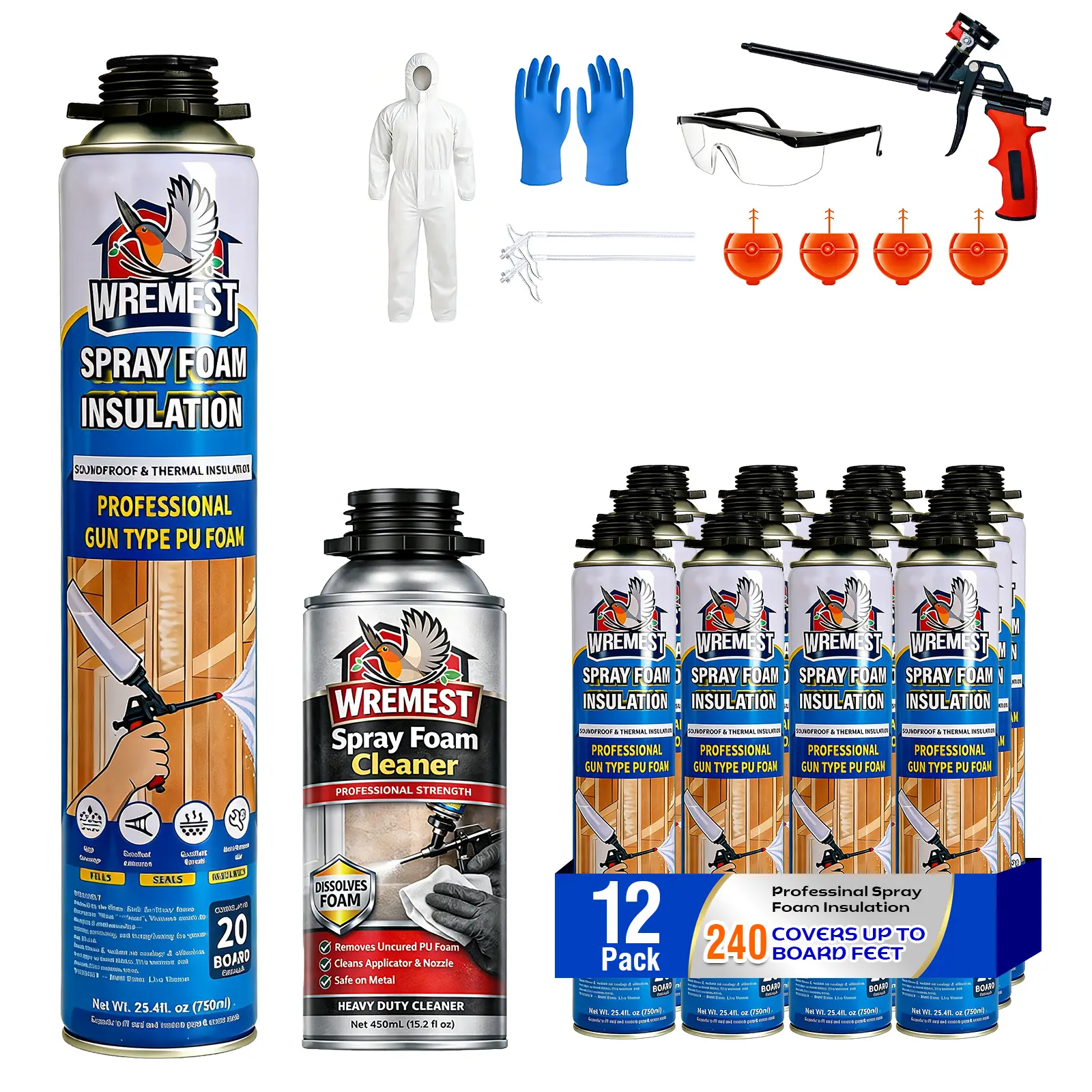 Spray Foam Insulation Kit 40 Sq.Ft,High Density Closed Cell Polyurethane Wide Spray Foam Kit for Reduced Energy Bills,Easy DIY Use for Walls, Ceilings, Attics and Garage Doors