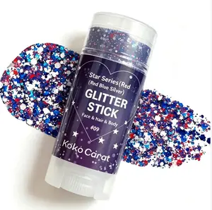 Multi-use red blue silver star glitter stick for face, hair and body. The mixed sequins attach tightly without shedding, ideal for parades, concerts, parties and stage makeup.