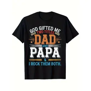 Humorous Fathers Day Present for Dad God Gifted Me Two Titles Dad and Papa Graphic T shirt Soft Breathable Casual Round Neck Short Sleeve Tee with Bold Colorful Lettering All Season Comfort Fit Shirt for Men, streetwear, tiktok shop deals, summer outfits,