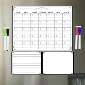 Magnetic Calendar for Fridge, 3pcs Dry Erase Calendar & 4pcs Markers, Weekly Monthly Planner Magnetic Whiteboard for Home, Office, School