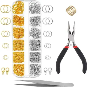 1200Pcs Jump Rings for Jewelry Making Supplies, Jewelry Findings Kit for Necklace Repair with Lobster Clasps, Pliers, Tweezers, Open Jump Ring (Silver and Gold) Defabee