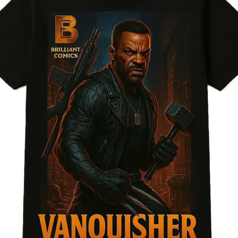 Brilliant Comics The Vanquisher Limited Edition Brilliant Black Tee Featuring Iconic Character Design