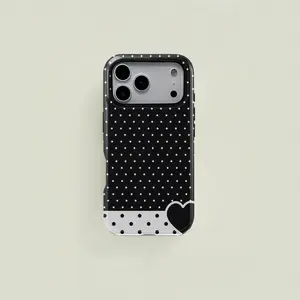 Polka Dot Heart Pattern Phone Case, Durable Two-In-One Protection, Fits iPhone 17 16 15 14 13 12 Pro, Samsung Galaxy S25 S24 S23 S22 Ultra Series