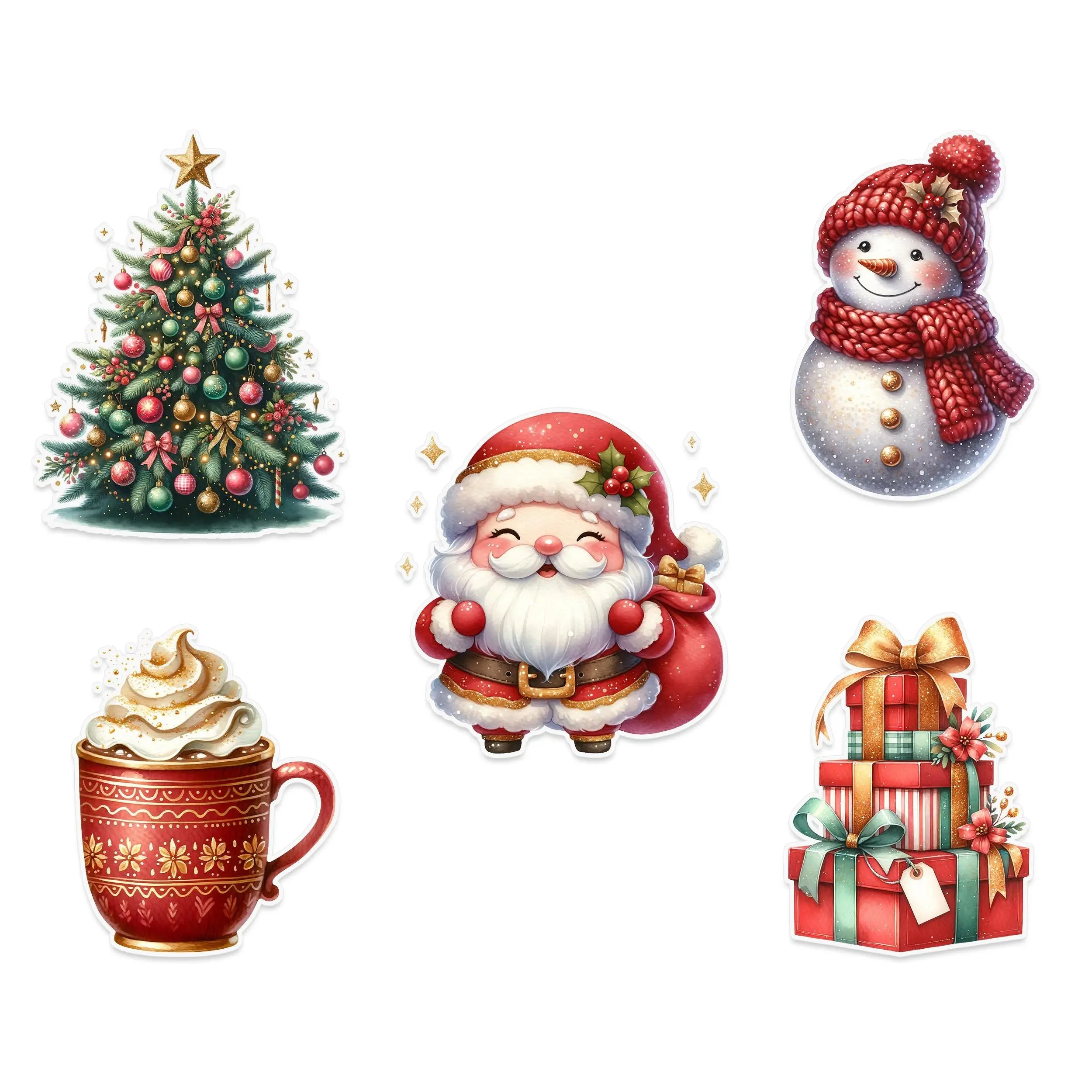 Christmas Cheer Wall Stickers – Santa, Tree, Snowman, Gifts & Hot Cocoa Decal Set 5 Pack
