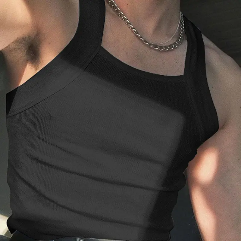 INCERUN Men's Fashion Simple Tank Top, Summer Solid Color Sleeveless Vest, Menswear, Suitable for Daily Sports Wear, Athleisure Tank, Tank Undershirt