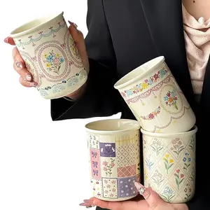 Handmade Ceramic Coffee Cup, Creamy Style Korean Simple Relief Cute Mug, Classic Floral Series, Perfect Gift for Home & Cafe