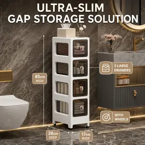 Minimalist Slim Bathroom Organizer Rack, Aesthetic Clear Crevice Drawer Cabinet, Freestanding Narrow Floor Shelf
