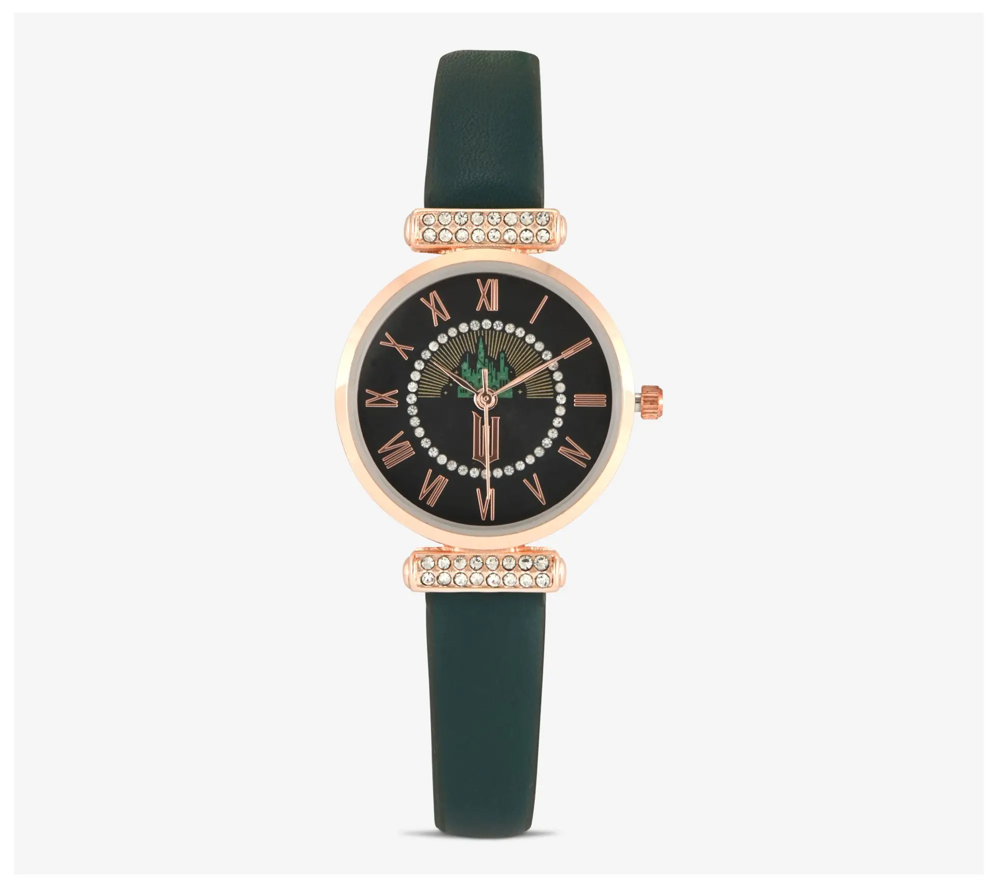 Wicked Women's Rosetone Crystal Dial Green Strap Watch Wicked Women's Rosetone Crystal Dial Green Strap Watch