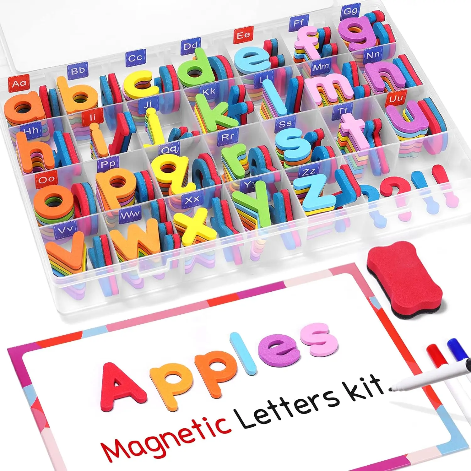 GAMENOTE 234-Pcs Classroom Magnetic Alphabet Letters Kit with 1.2 Inches EVA Foam Letters, Double-Sided Magnet Board, Eraser, Children Development Educational Language Spelling Toys for 3+ Years Preschool Toddlers