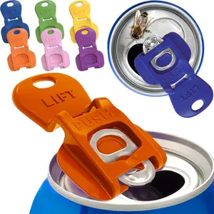 12 Pack Manual Easy Can Opener Colorful Plastic Shields for Pop Coke Beer Soda Drinks Kitchen Utensils with Can Cover Protector and Premium Plastic Shields - Aluminium