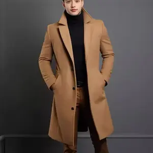 Woolen Coat Men's Mid-Length Solid Color Autumn and Winter Woolen Coat Warm Youth Overcoat Jacketxx