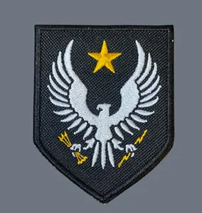 HALO-Inspired Spartan Rank Patch Eagle & Star Emblem - 3.62" x 2.80" Tactical Black Background Shield Shape Velcro or Iron-On Backing for Cosplay Collectors & Fans