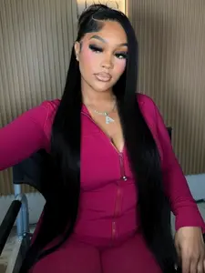 32 Inch Black 13x4 Lace Front Wigs Free Part Pre-Plucked Natural Hairline Heat Resistant Synthetic Wig HD Transparent Lace Frontal Wig Black Concert Look Straight Wig Coachella Festival Look